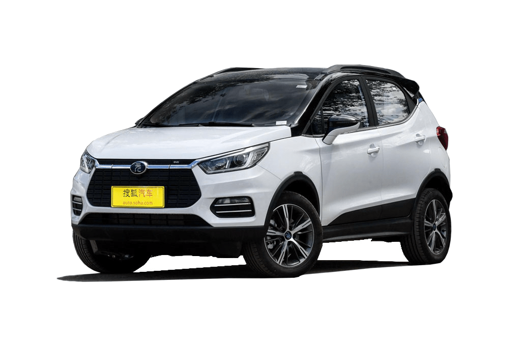 BYD Yuan EV, white compact SUV, front three-quarter view; model recognition reference, specifications vary by year and market